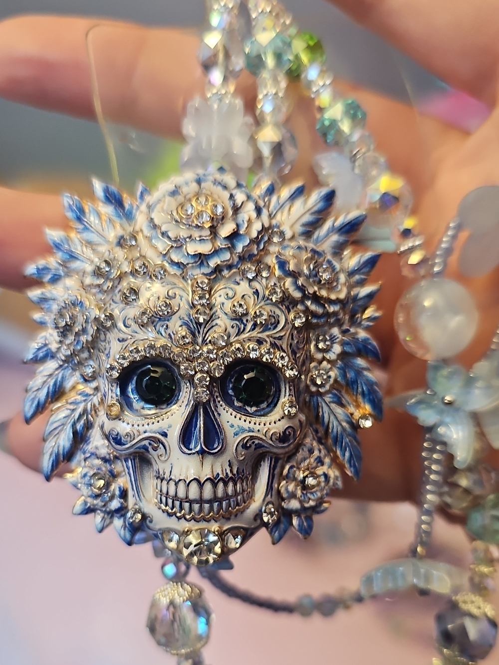 Blue and White Metal Sugar Skull Phone/purse Charm